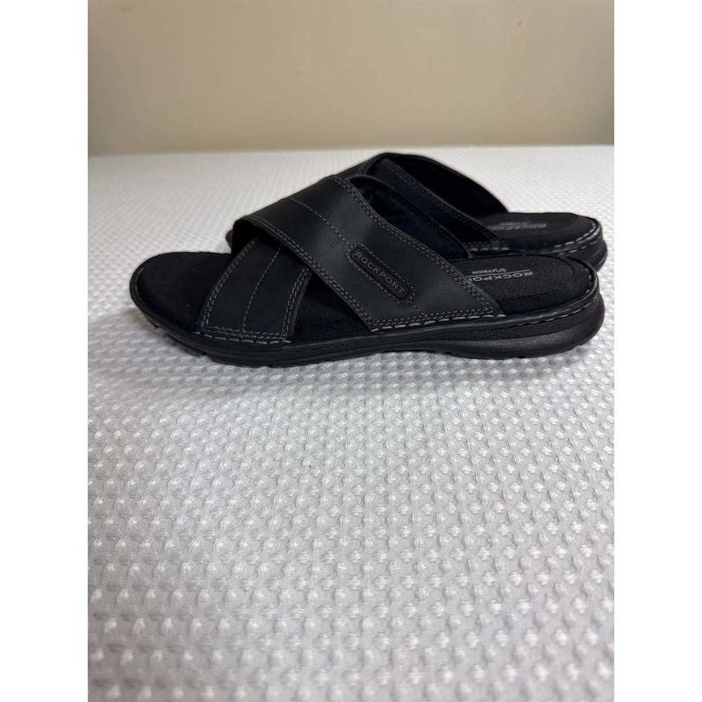 Rockport Sandals Men 8.5 M Darwyn Xband Black Leather Casual DARWYNXBAND NWOB